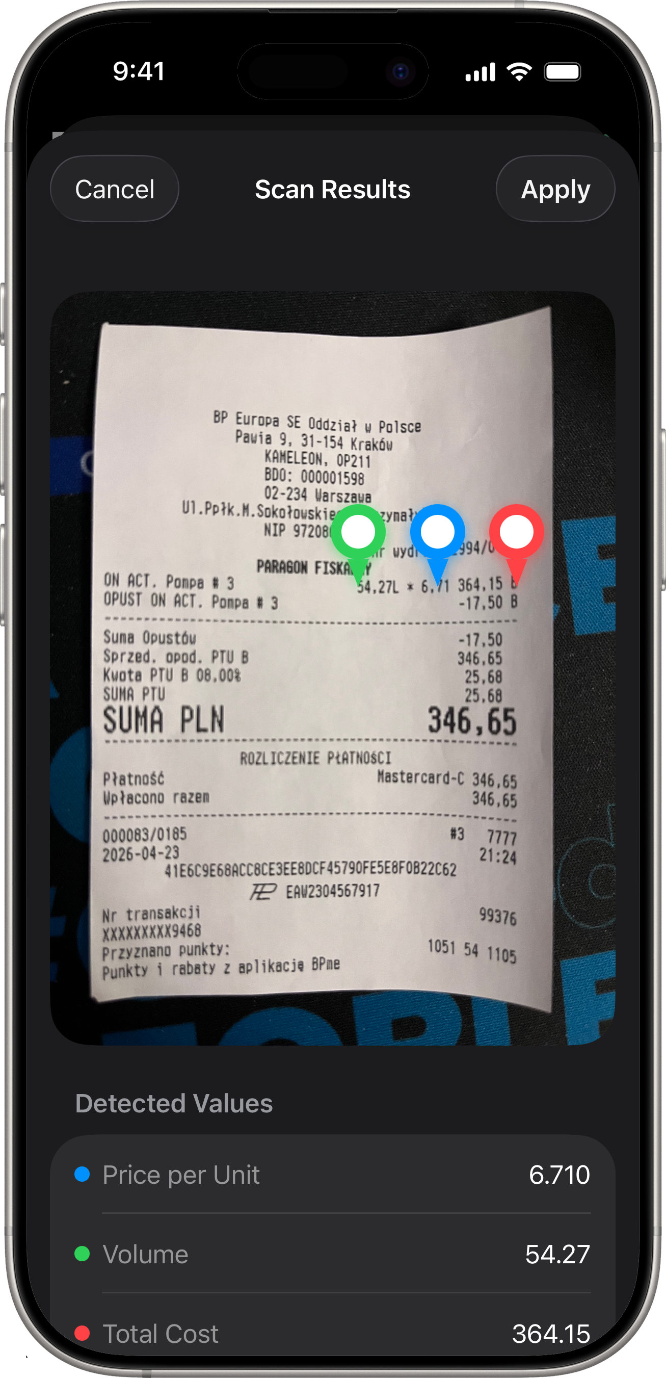 Drivest — Receipt scanning