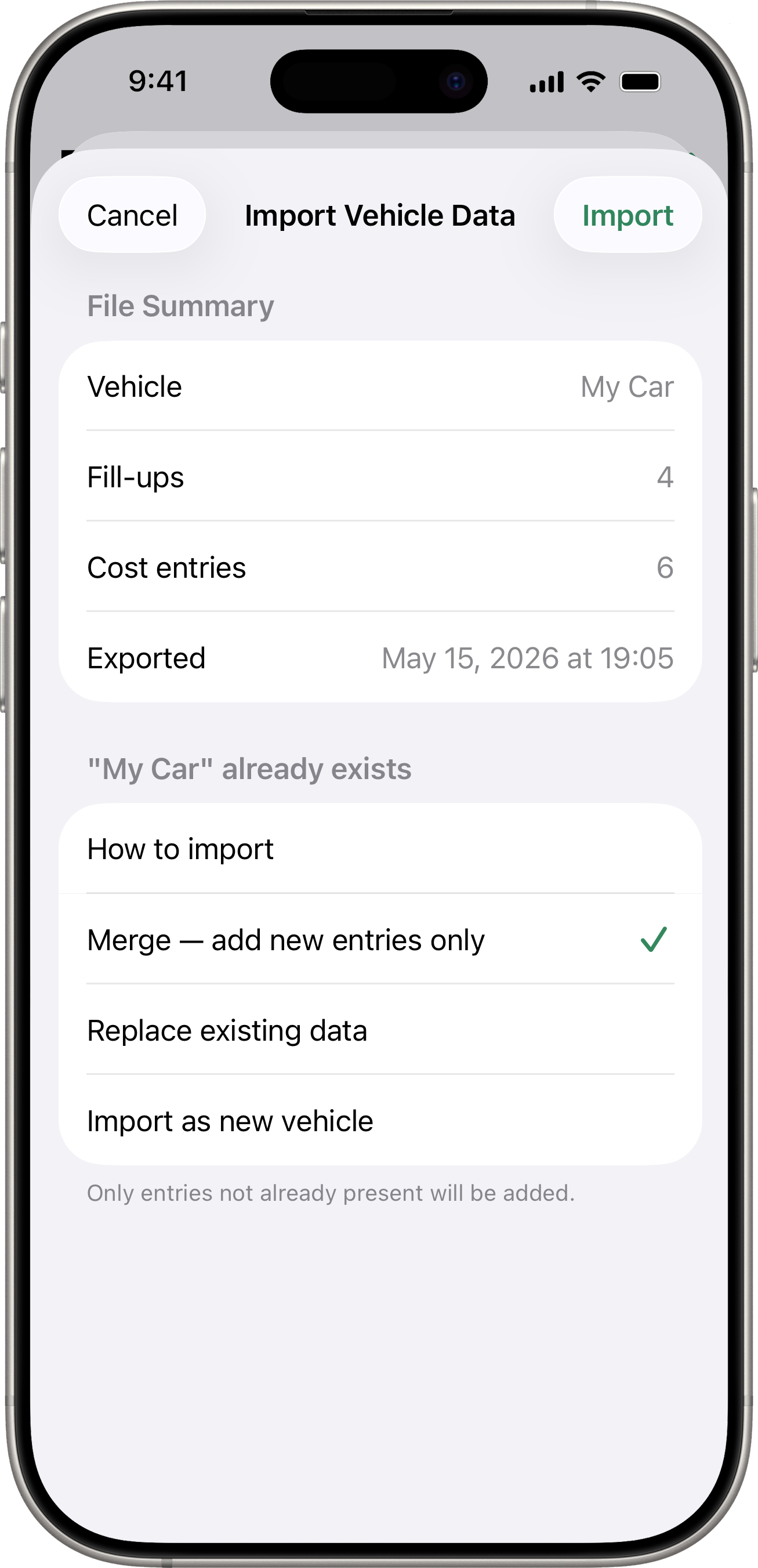 Import confirmation