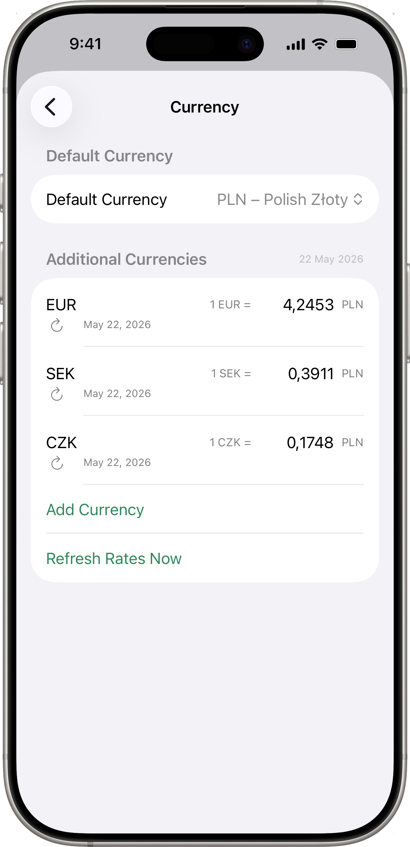 Currency settings