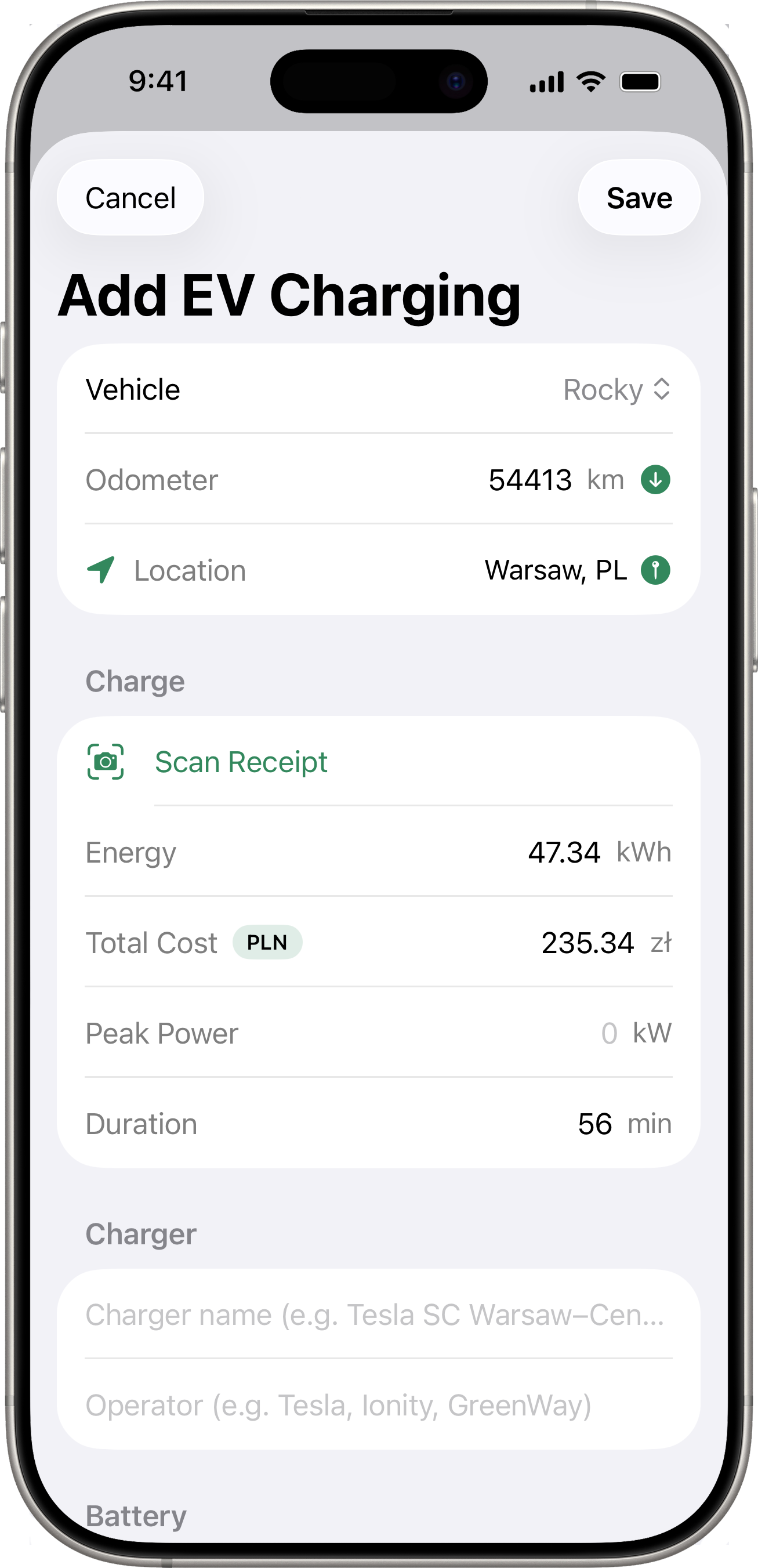 Add charging session