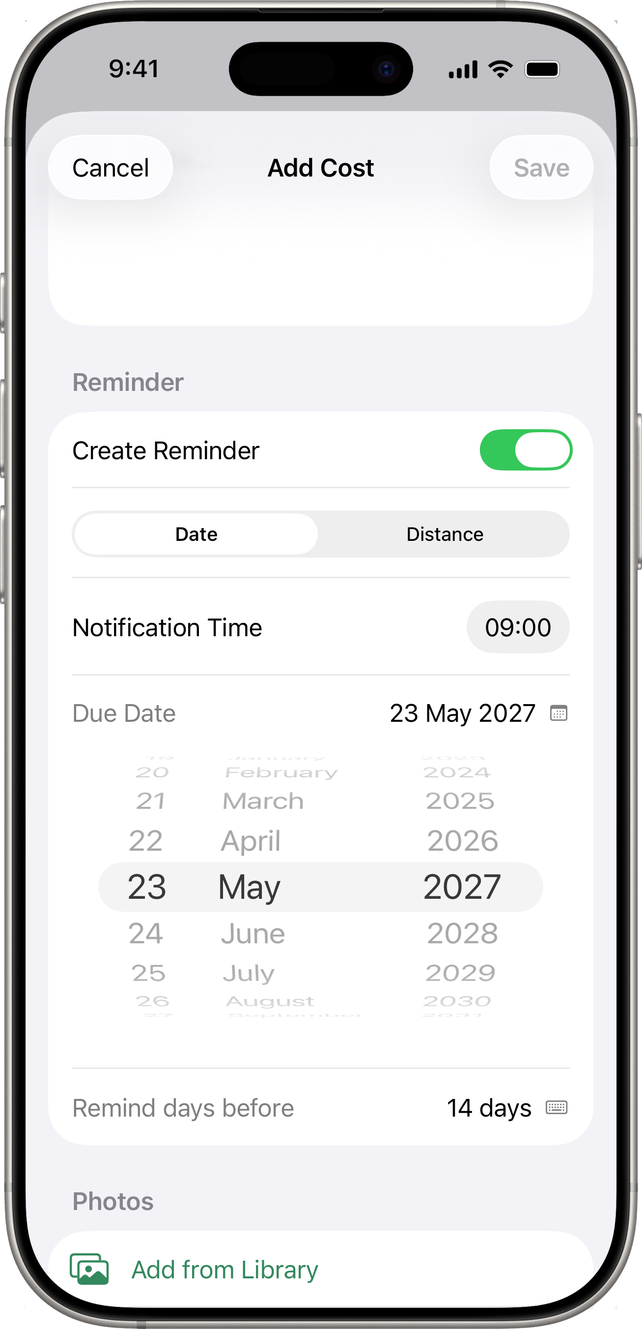 Reminder in cost form