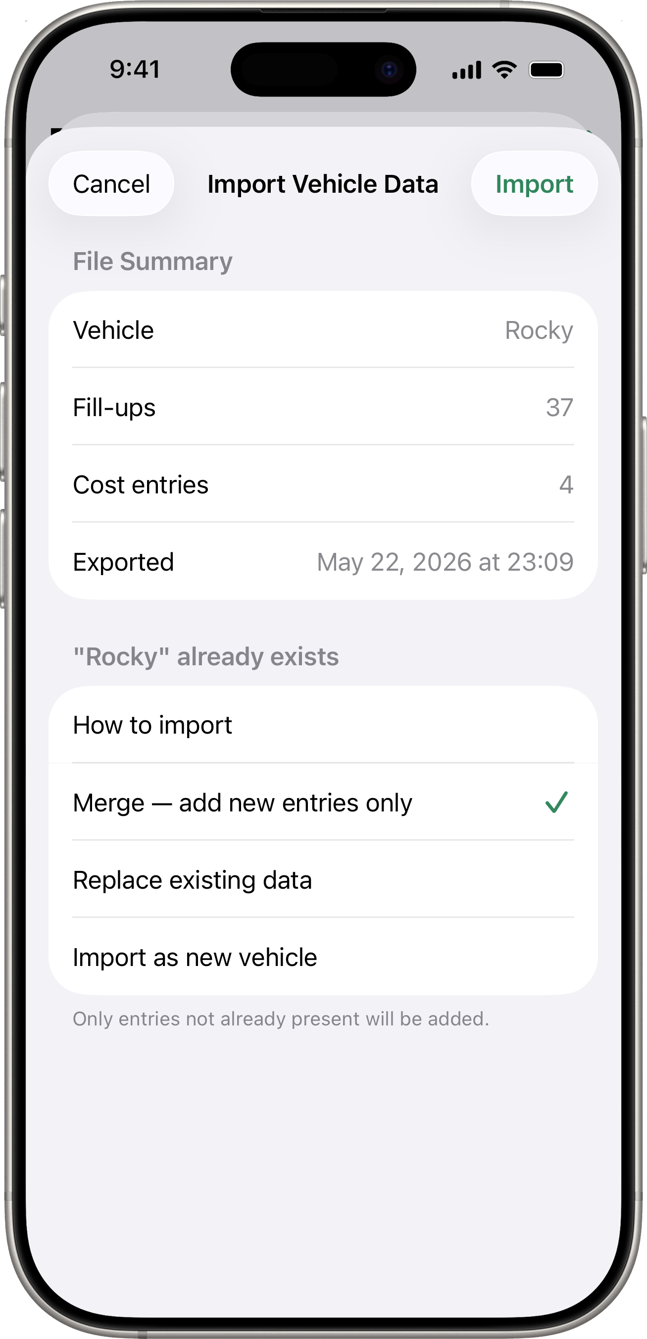 Import confirmation