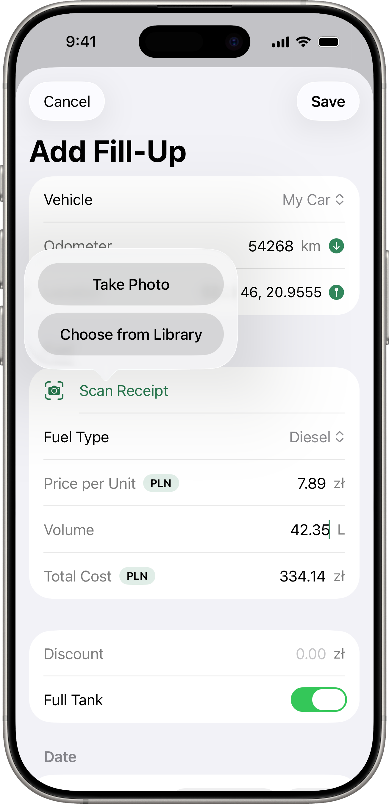 Scan Receipt — take photo