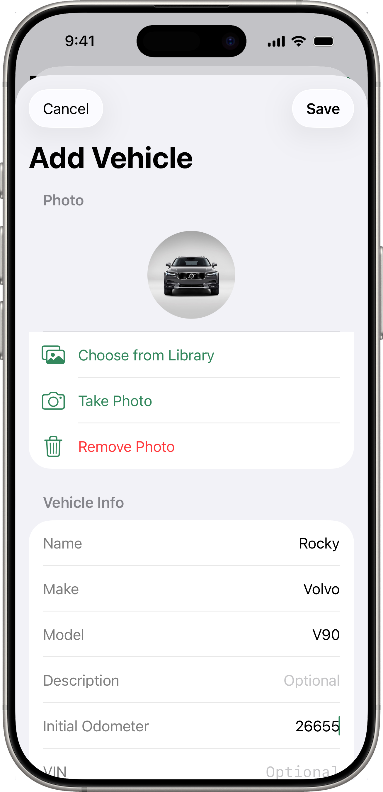 Adding a vehicle